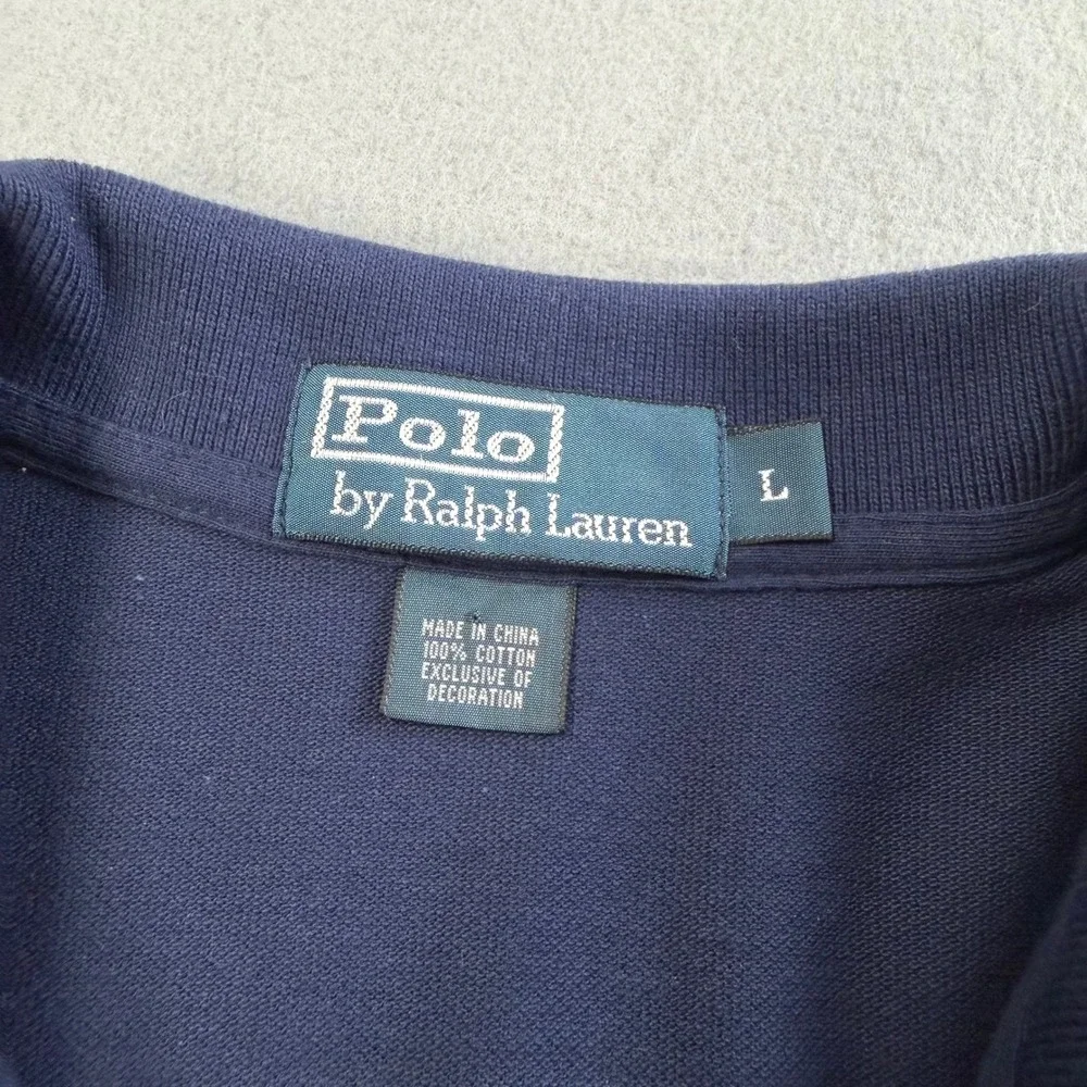 Polo Ralph Lauren Men's Navy Blue Polo Shirt Sz L Long Sleeve Pique Cotton